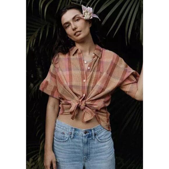 Madewell Women's Daily Shirt in Neon Madras Plaid Size Small Boxy Lagenlook - Picture 4 of 11